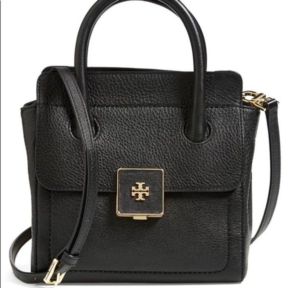 NWT Brand New Tory Burch Small Clara Leather Tote, Black satchel handbag